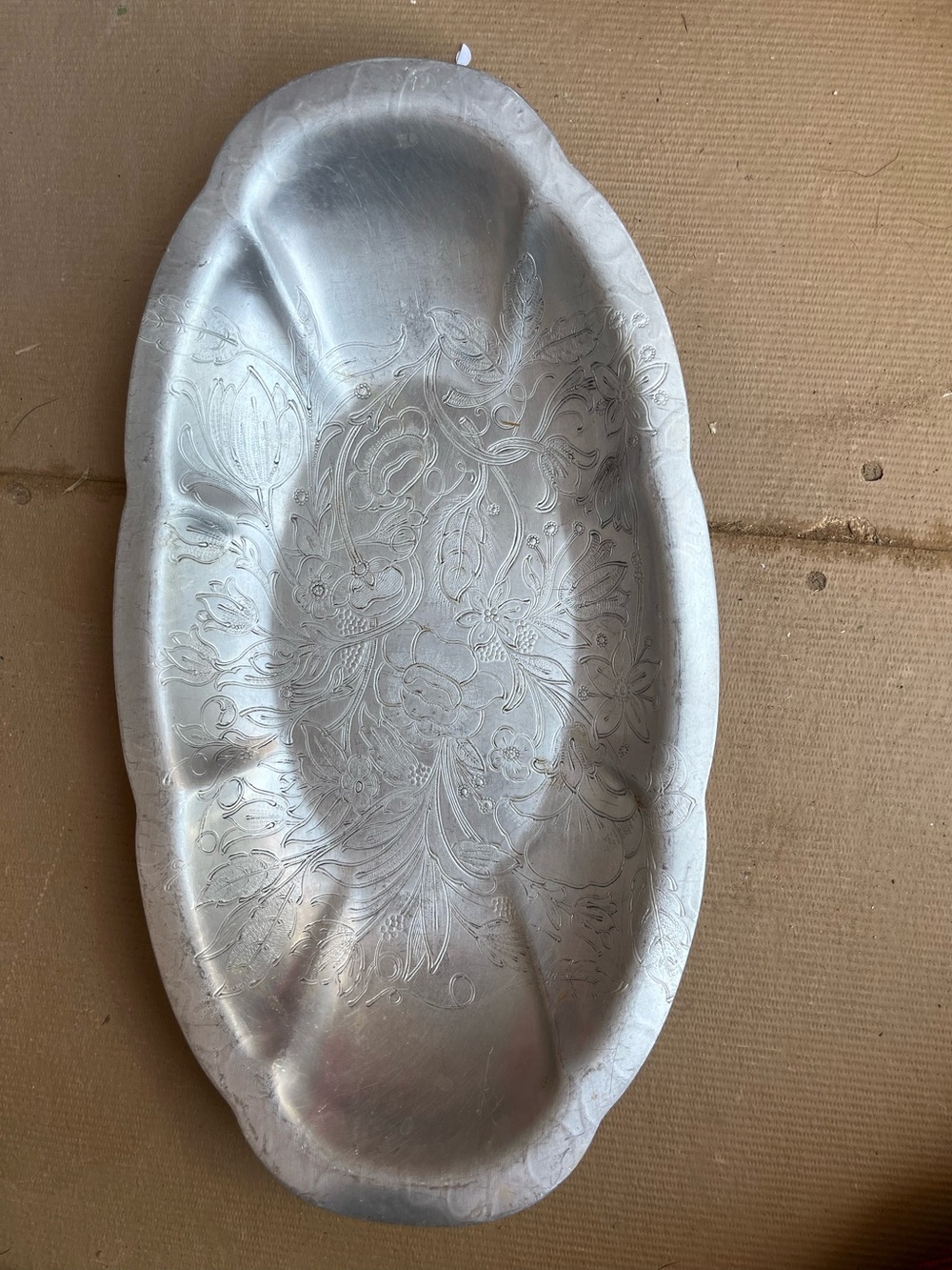 Ornate Aluminum Silver Metal Serving Tray